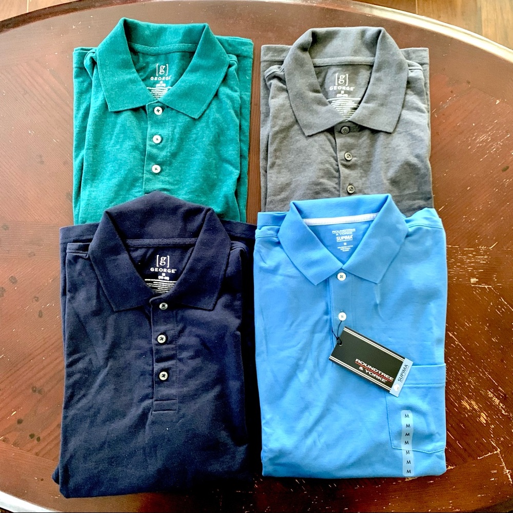 (4) Men's Polo Shirts by George and Roundtree & York Size MEDIUM NEW!